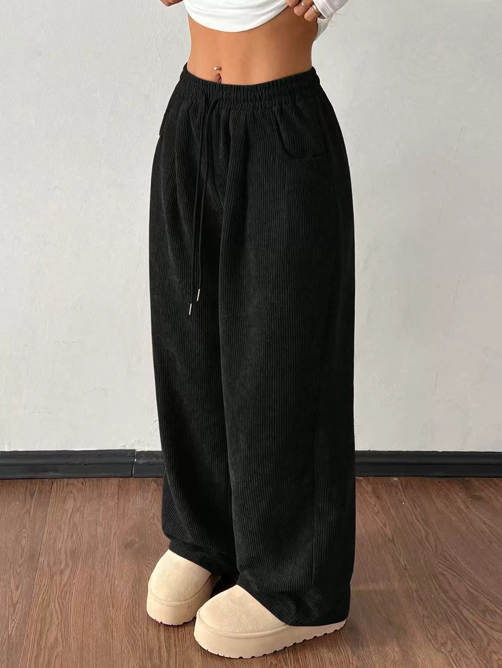 Forever 21 Fall Winter Casual Solid Corduroy Straight-Leg Loose Fit Pants